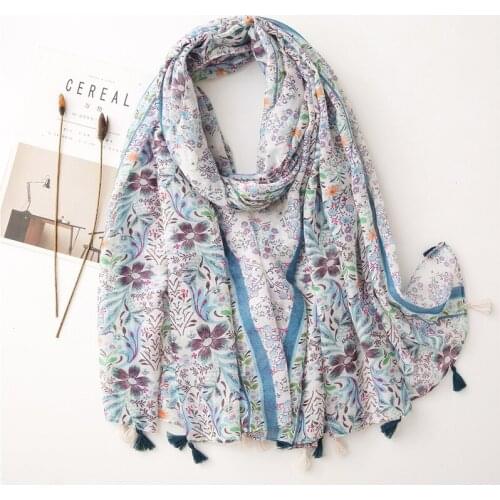 Cute Floral Viscose Scarf Soft Female Large Long Shawl Women Head Scarf Hijab