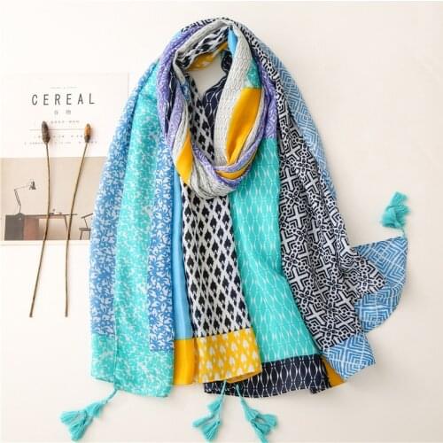 Fashion Aztec Ethnic Geometric Patchwork Tassel Viscose Scarf High Quality Shawls and Wraps Stole Foulards Muslim Hijab 180*90Cm