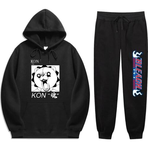 Japan Anime BLEACH kon Print mens sets 2 Pieces Sets Winter Sweatshirt+Drawstring Pants Hoodies hoodie sets Sweatshirt Unisex