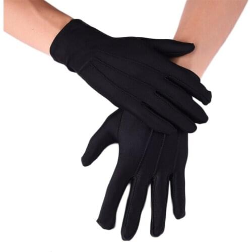 Men Spandex Thin Black White Parade Gloves Formal Tuxedo Costume Honor Guard Mittens with 3 Seams for Coin Jewelry Silver