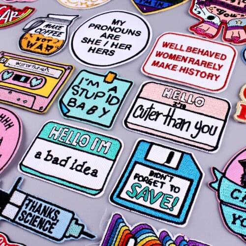 Letter Patch Iron On Patches For Clothes Cartoon Slogan Embroidered Patches For Clothing Note Patch Stripe Stickers Applique DIY