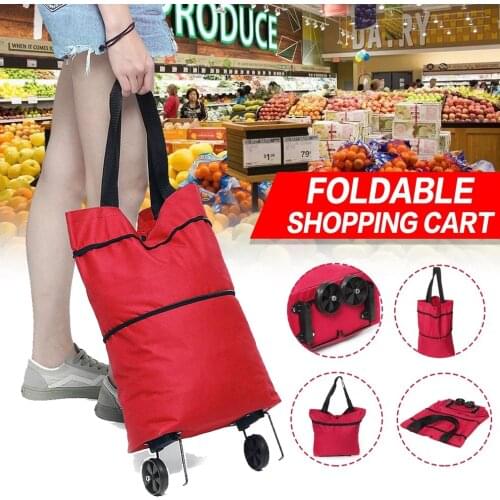 Foldable Women Shopping Cart Bag Portable Shopping Trolley Bag With Wheels Foldable Cart Rolling Grocery Colorful Supermarket