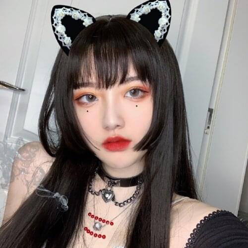 New Wig Japanese anime cosplay air fringe wig jifa black long straight hair carnival party stage performance props accessories