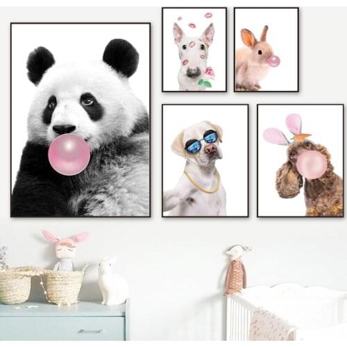 Panda Giraffe Koala Rabbit Deer Dog Dove Bubble Wall Art Canvas Painting Nordic Posters And Prints Wall Pictures Kids Room Decor