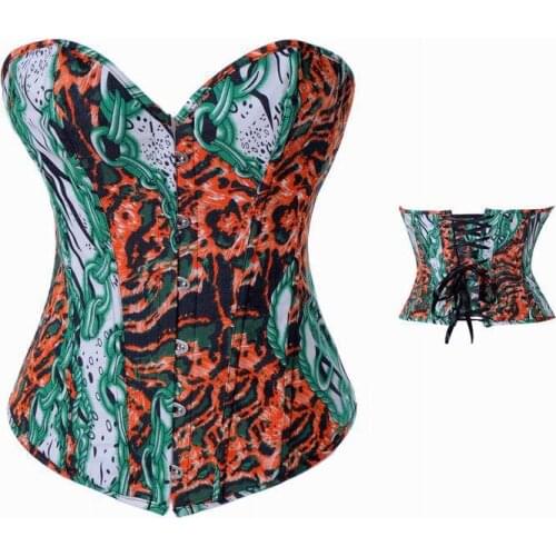 Sexy Denim Corset 3S3003 With White Rock & Green Chain Sexy Print Corset