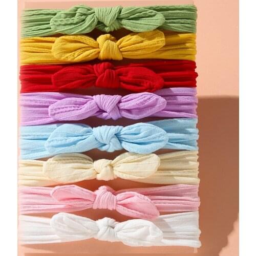 8pcs/set Baby Headband Girls Hair Accessories Solid Rabbit Ear Turban Bow Elastic Hairband Baby Princess Gifts