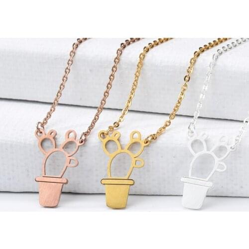 Gold Color Stainless Steel Simple Potted Plant Pendant Necklace For Women Girl Cute Fashion Accessories Jewelry Best Friend Gift