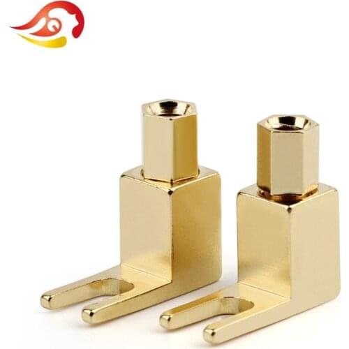 QYFANG 5pcs Right Angle Speaker Amplifier 4mm Banana Plug Audio Jack 24K Gold Plated Screw Y Fork Welding-free Wire Connector