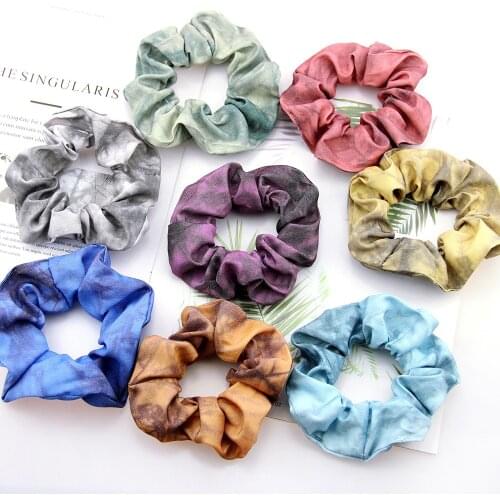 2021 Spring Women Girls Elastic Hair Rubber Bands Tie Dye Accessories Denim Scrunchies Vintage Galaxy Hair Tie Rope Holder