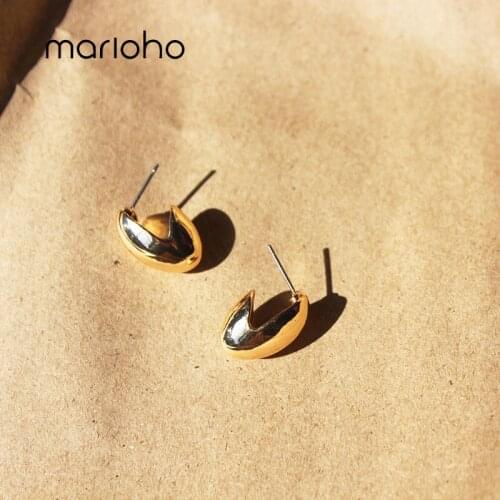 Marioho Simplicity Geometric Earring Water Round Half Oval Dot Ball Dome Stud Earrings For Women Accessories Fashion Jewelry