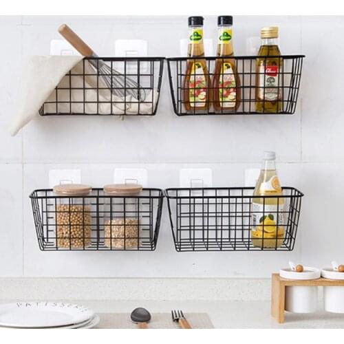 Nordic Style Grid Hanging Basket With Hook Wire Storage Rack Wrought Iron Kitchen Spice Desktop Storage Basket Bathroom TSLM1