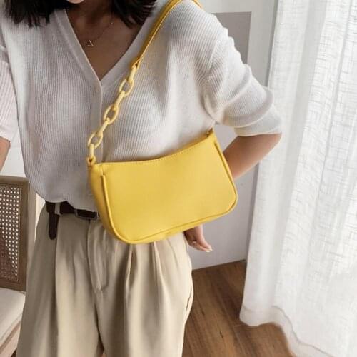 Bag Women Fashion Women Solid Color Faux Leather Chain Underarm Shoulder Tote Bag Handbag 2021