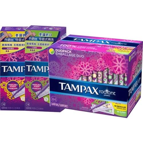 Tampax Radiant Tampon Super and Regular Absorbency Cotton Tampones with Catheter Leak-proof Waterproof Replace Sanitary Napkin