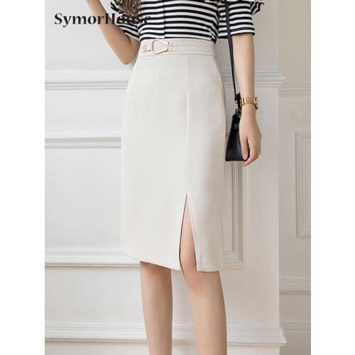 High Waist Black Pencil Skirts Women Comfortable All-Match Knee-Length Office Slit Skirt Female Casual Clothing