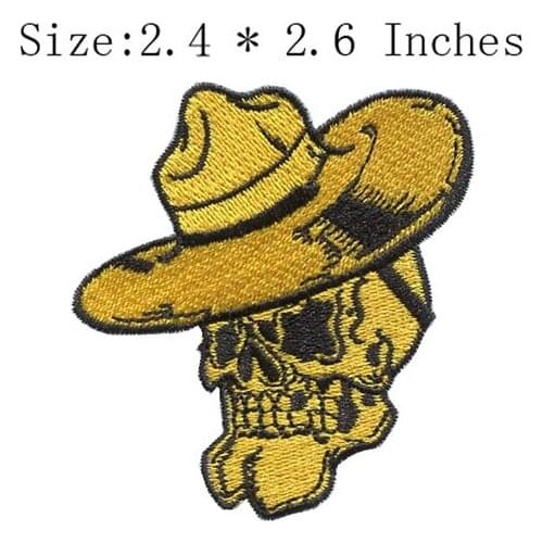 Yellow skull head 2.4"wide embroidery patch patch euro/stickerei aus band/feltro para artesanato