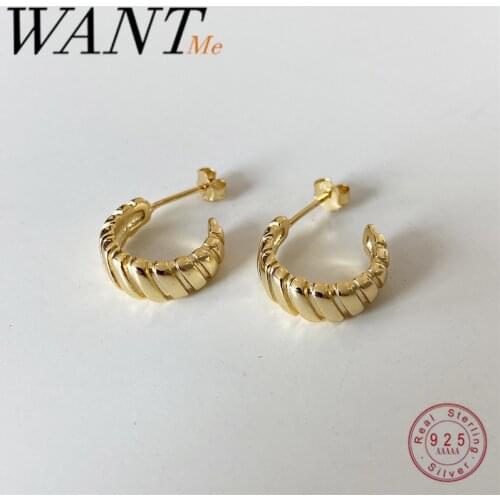 WANTME Genuine 100% 925 Sterling Silver Minimalist Golden Thick Gear Stud Earrings for Women Chic INS Style Party Jewelry Gift