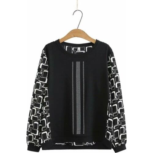 Plus size O neck patchwork black loose pullovers women sweatshirts 2021 new spring autumn casual ladies O neck female tops