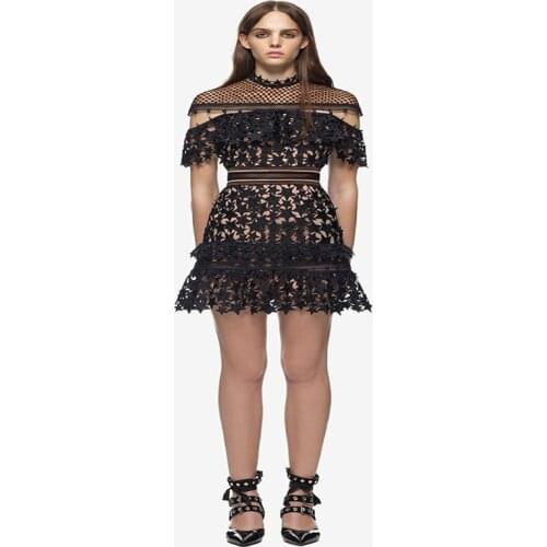 YiLin Kay High-end custom self portrait summer 2019 women new fashion runway black sexy woman lace dress