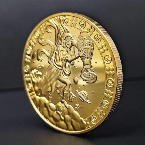 Twelve Constellation Zodiac Gold Commemorative Coins Euro Astrology Aquarius Tarot Wishing Sun God Lucky Love Souvenir Medals
