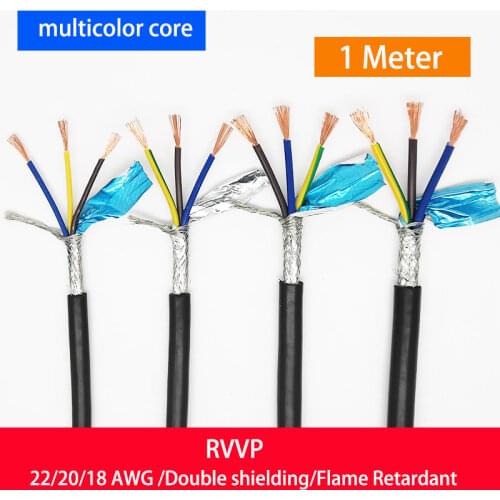1Meter RVVP Copper Cable 22/20/18 AWG 2/3/4/5/6/7/8/10 Cores Shielded Control Signal Wire Black Insulated PVC Audio Cable