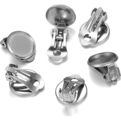 10pcs 8 10 12 14mm Stainless Steel Round Flat Ear Clip Base Cabochon Bezel Tray Earrings Clips For DIY Jewelry Makings Supplies