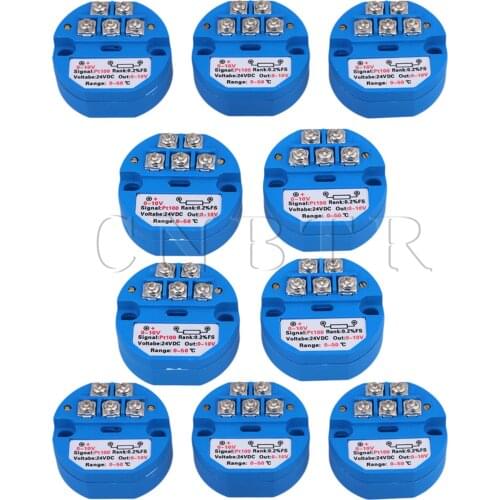 10x CNBTR Blue Plastic Metal DC24V 0-50 Degree Output PT100 Temperature Sensor Transmitter