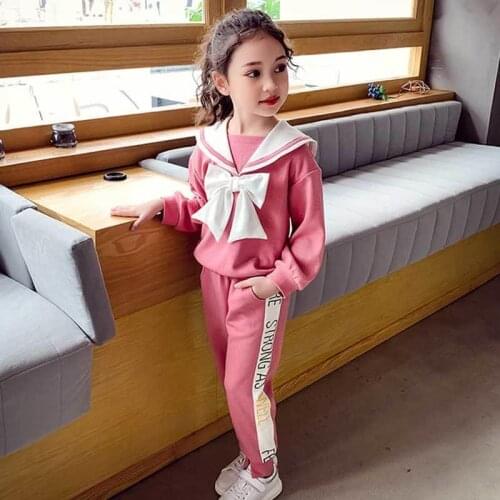 Girls Suits Sweatshirts + Pants 2pcs Kids Cotton 2021 Bow Spring Autumn High Quality Formal Sport Teenagers Children Sets Outfit