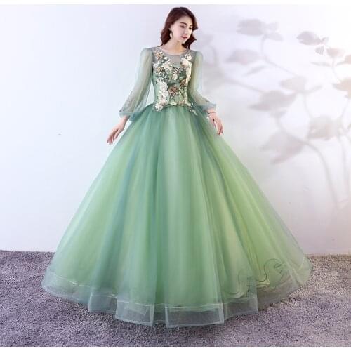 2021 Quinceanera Dress Party Prom Formal Dress Full Sleeve Ball Gown Sweet Floral Print Quinceanera Dresses Vestido 15 Anos