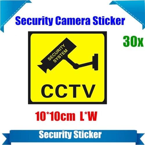 30 Pieces Waterproof Security Camera Sticker Warning Decal Signs For CCTV Surveillance Fake Camera And Dummy Camera