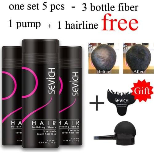 5pcs/lot Hair Building Fibers 3pcs+Spray Applicator nozzle pump Color Powder Extension Keratin Thinning Loss treatment thicken
