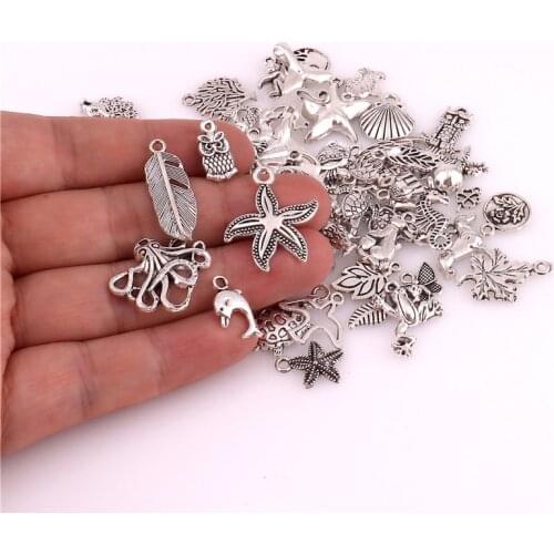 60pcs/lot Antique Silver Color Mixed Charm Pendants Jewelry Accessories Ocean Animal Charms Jewelry Making Vintage Charm Finding