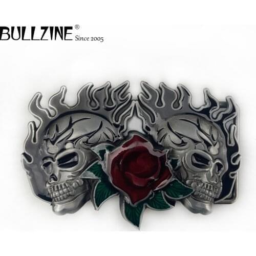 Bullzine zinc alloy rose skull belt buckle pewter finish FP-03467-1 retro luxurious jeans gift belt buckle drop shipping