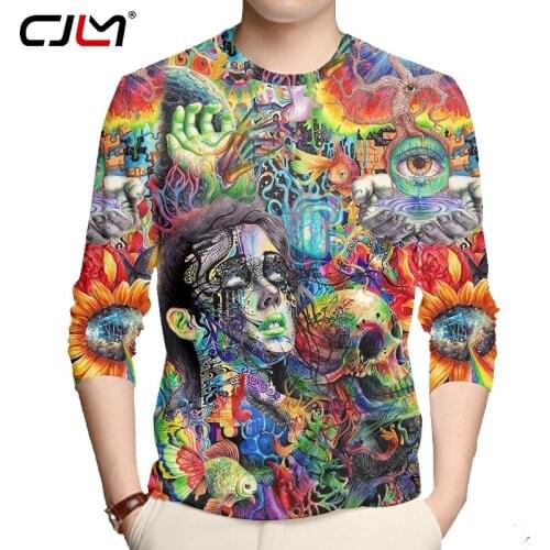 CJLM Dazzling Colorful 3D Printing Skull Long-sleeved T-shirt Cool Loose Fashion Long-sleeved Tshirt Mens Longsleeved Top 5XL