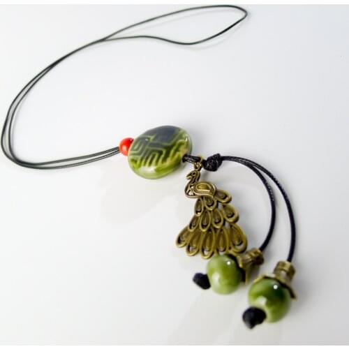 Cermaic Chinese character peacock long necklaces & pendants wholesale china retro necklace jewelry accessory for women #EY211