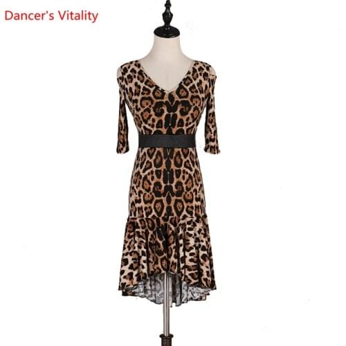 Custom V-neck Latin Dance Costume Luxury Leopard Dress For Women Latin Ballroom Dance Performance On Stage Competition Clothing