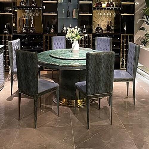 Italian Light Luxury Dining Table and Chair Postmodern Italian Light Luxury Villa Luxury Marble Round Dining Table Snake Pattern