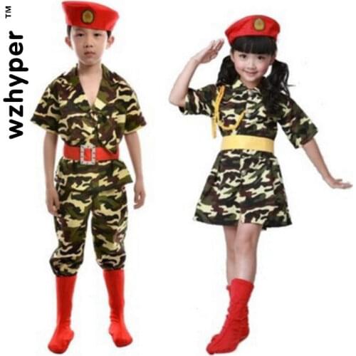 Boys Girls Camouflage Soldier Cosplay Clothing Kids Army Military Uniform Party Kindergarten School Performance Dance Costumes