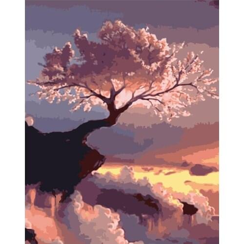 Painting By Numbers DIY Dropshipping 50x65cm Sky view cherry blossoms Scenery Handmade For Living Room Wall Decor Oil Painting