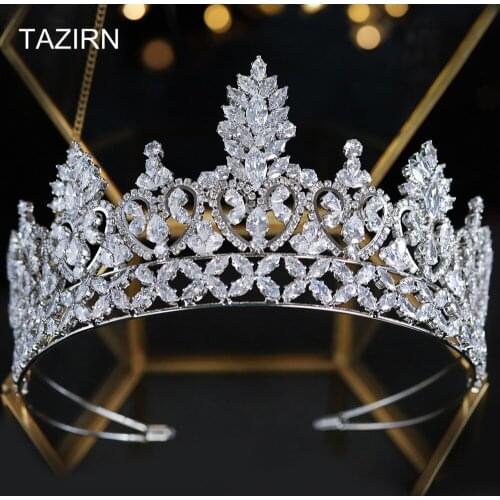 Elegant 5A Cubic Zirconia Bridal Tall Tiaras CZ Wedding Queen Crown Headpieces Zircon Pageant Party Hair Jewelry Accessories