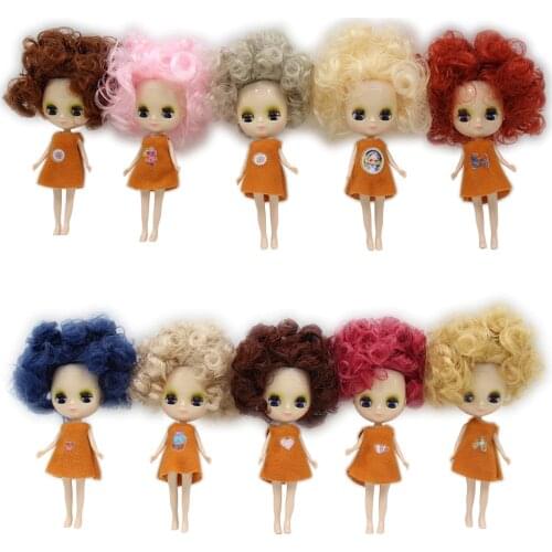 Mini Blyth nude doll 10CM black curly hair random dress normal body DIY with makeup fashion toys