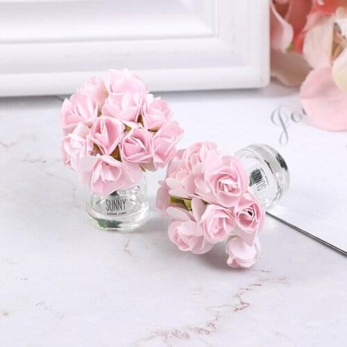 1/12 Dollhouse Miniature Pink Rose Glass Bottle Flower Arrangement Home Decor