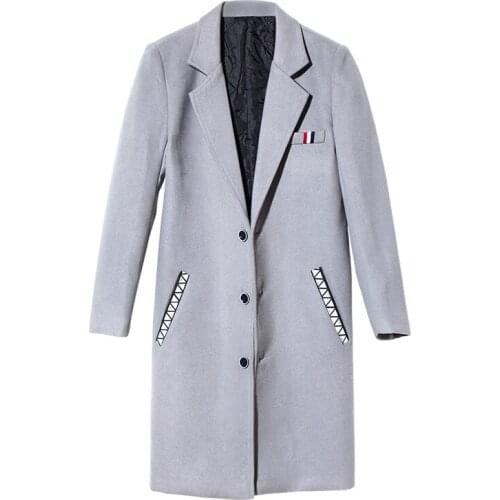 Mens mid-length winter warm coat woolen coat woolen trench coat fashion coat QY26 long coat men