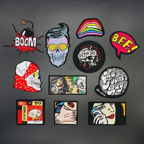 PUNK SKULL Sexy Lips Patch for Clothing Iron on Embroidered Sewing Applique Cute Sew On Fabric Badge DIY Apparel Accessories