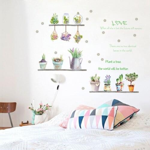 New Flower Bonsai Wall Stickers Potted Plant Green Grass Sticker for Living Room Home Decoration Waterproof Kids Room Art Murals
