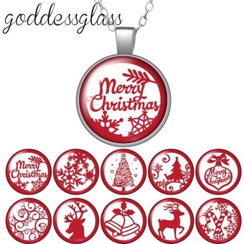 New Christmas Gift Red Christmas Tree snowflake reindeer Dome Glass glass cabochon silver plated pendant necklace jewelry