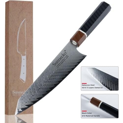 Sunnecko Razor Sharp Damascus 8" Chef‘s Knife 73 Layers Japanese VG10 Steel Core Blade G10 Handle Chef Gyuto Kitchen Knives