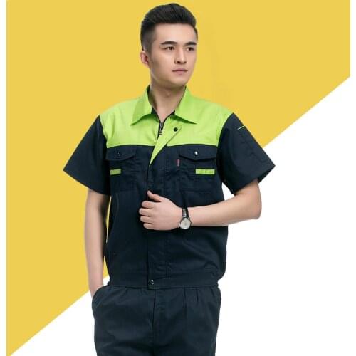 Summer Engineering Worker Clothing Wear Auto Repair Factory Workshop Uniform Short Sleeve Work Clothing Sets Jacket +Pants 90