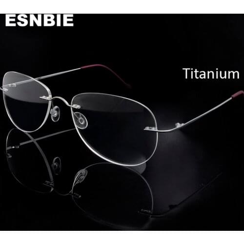 Flexible Rimless Titanium Prescription Eyeglasses Frame For Women Oversized Ultralight Female Pilot Glasses Spectacles Silver