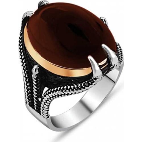 Original silver , Agate Stony Eagle Claw Straight Male ,Ring, Good Quality and Affordable Eagle-Claw, rings Types