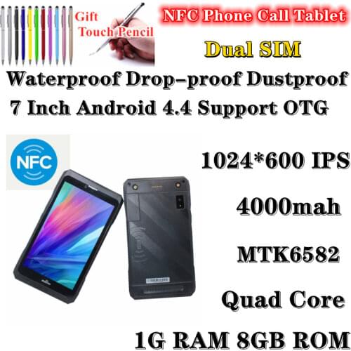 3G phone call NFC Dual SIM slots 7 Inch Tablet PC MTK6582 Quad core Android 4.4 1GB+8GB Bluetooth WiFi Phablet dustproof